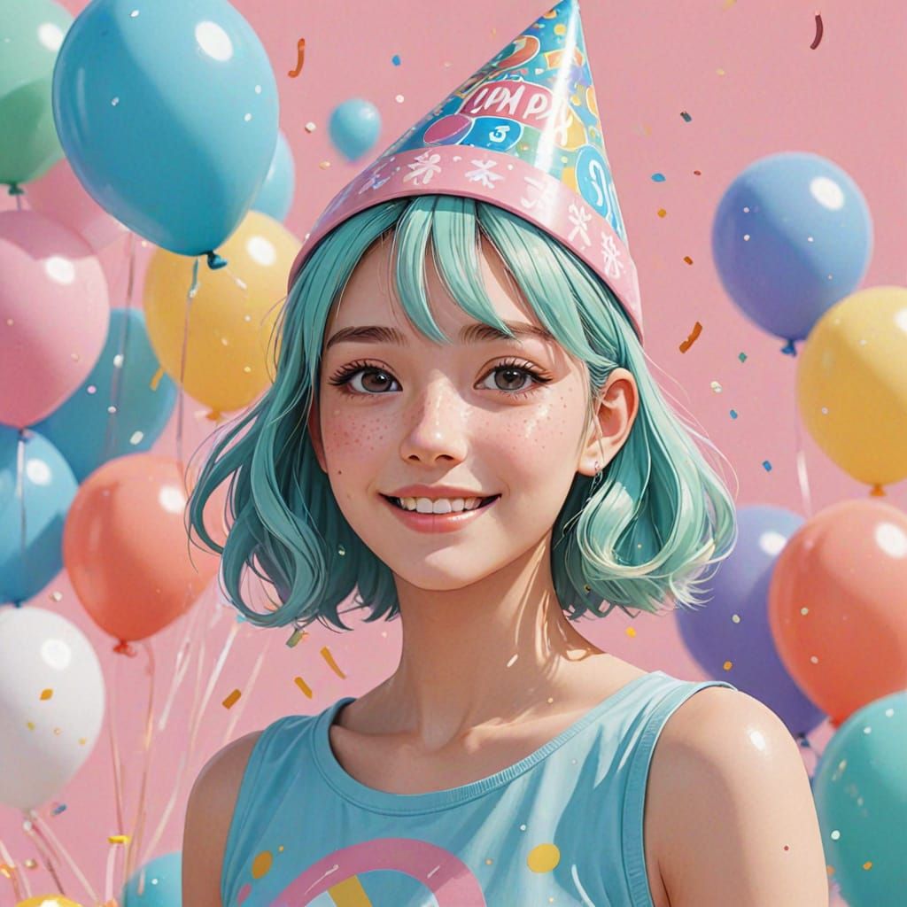 Anime Girl Celebrates Birthday in Key Visual Style