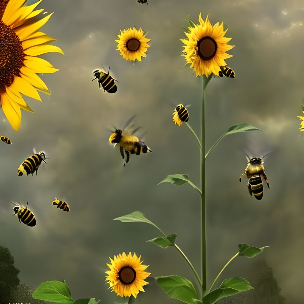 Bees and sunflowers