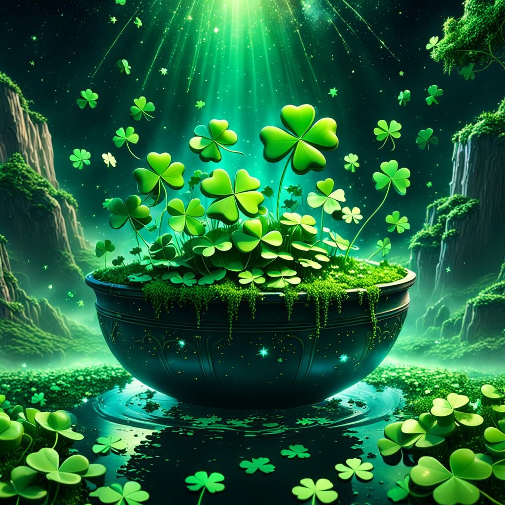 Dreamlike Clovers Floating in Starry Scene