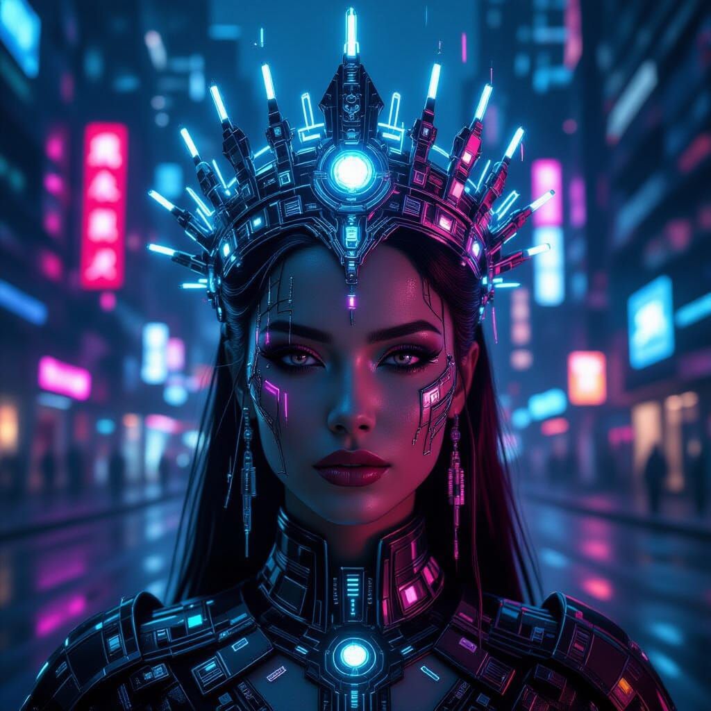 Cyberpunk Empress Crown in Neon Megacity