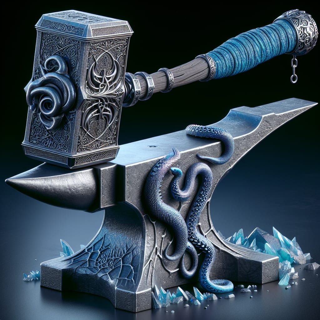 Kraken Warhammer Forged on Crystal Anvil: Fantasy Art