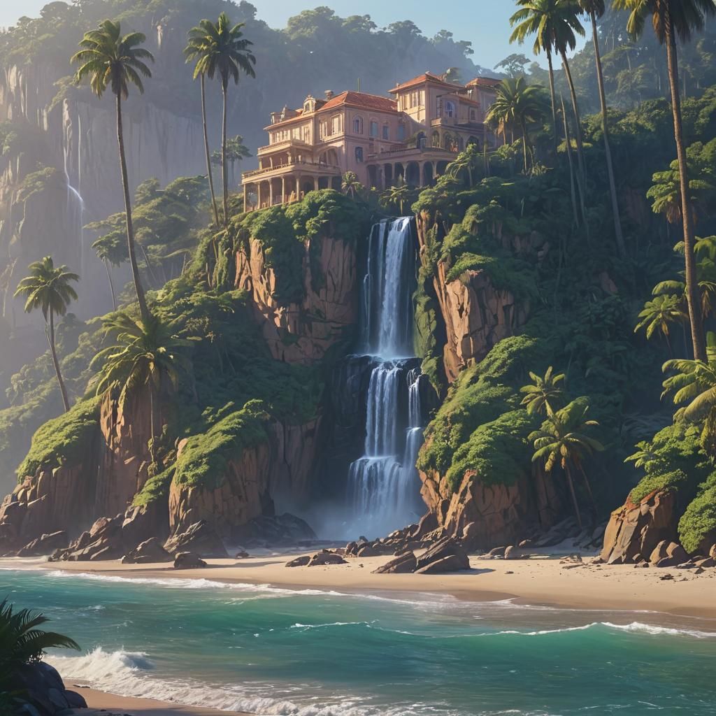 Grand Mansion on Tropical Beach: Digital Matte Painting