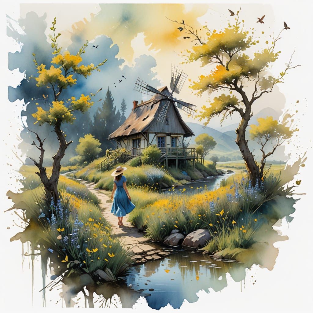 Girl in Wildflower Field, Carne Griffiths Style