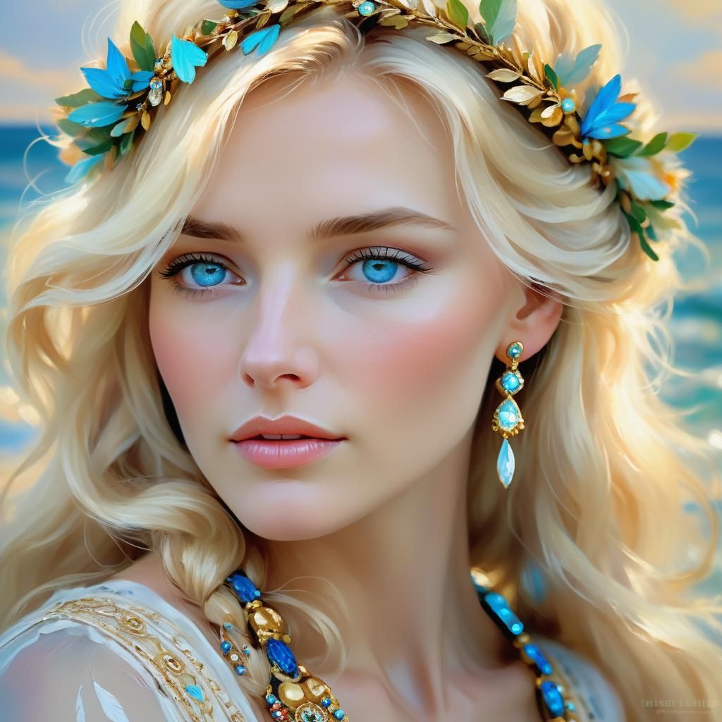 Impressionist Portrait of Russian Woman with Wreath