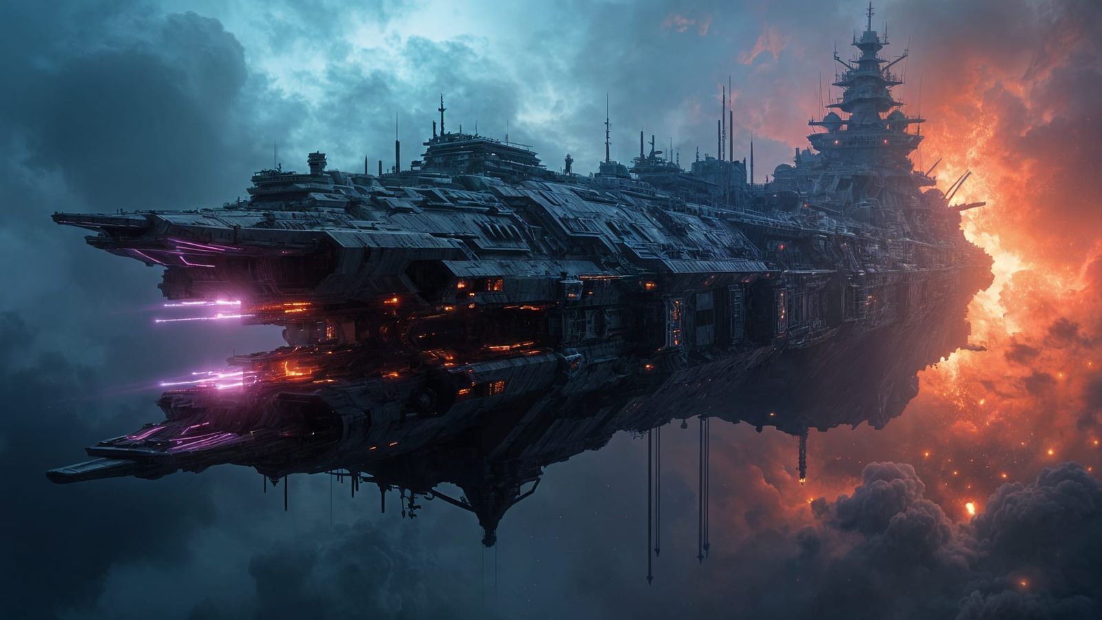 Massive Warship in Electric Nebula