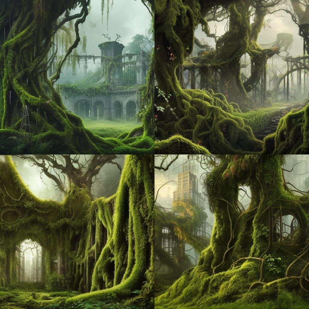 Overgrown City: Vines and Moss in Digital Painting