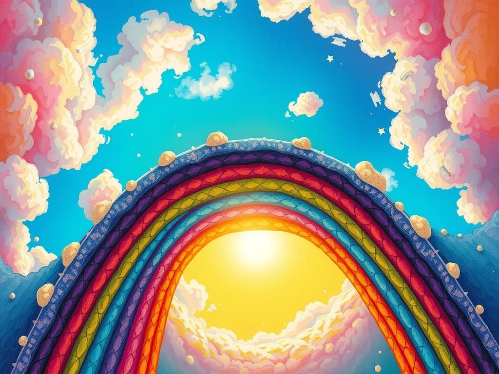 Vibrant Kaleidoscope of Prismatic Rainbows in a Gradient Sky