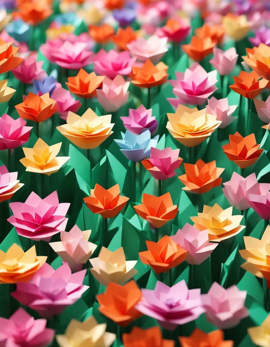 Origami Flower Field Papercraft in 8K