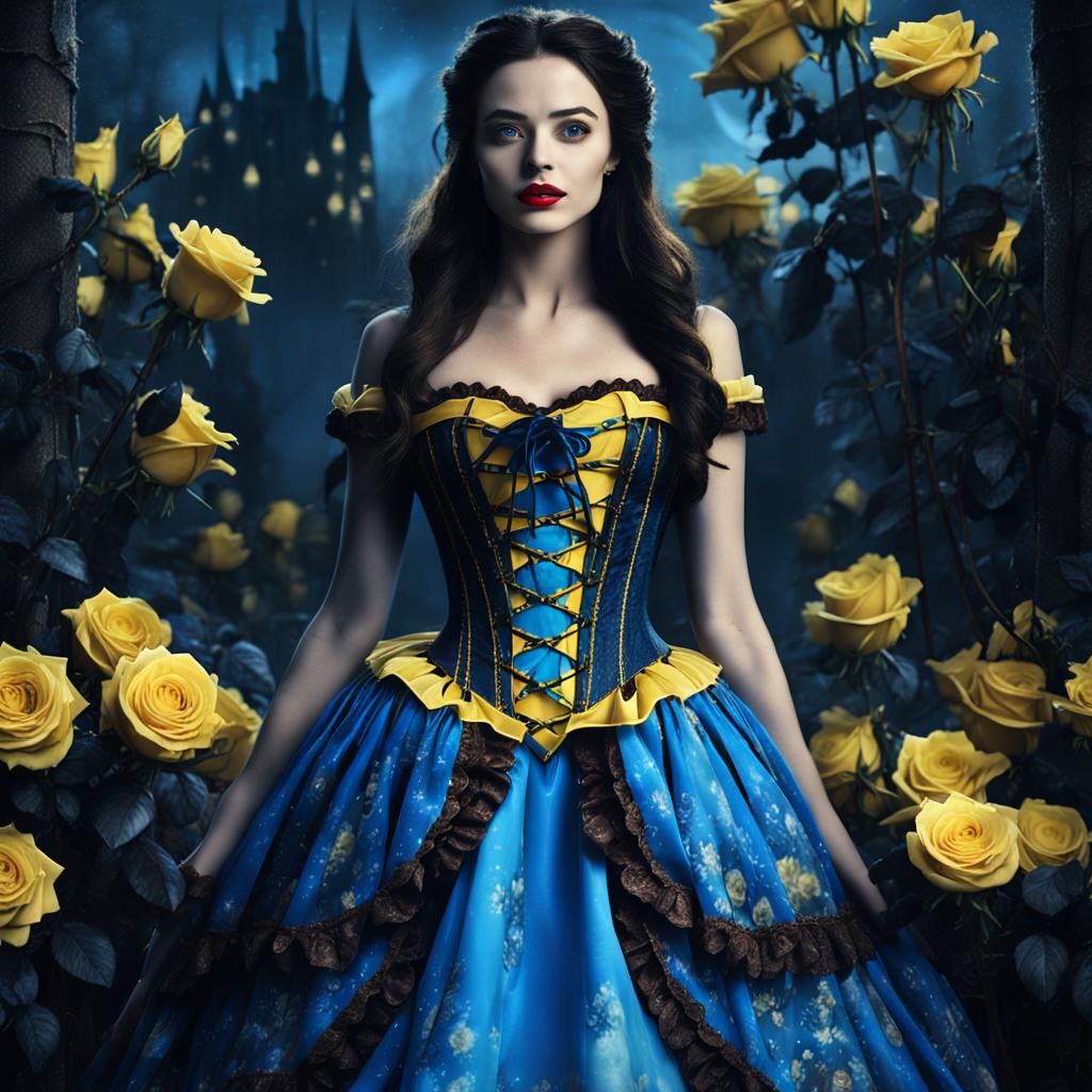 Gothic Fairytale Belle in Dark Forest, Detailed Matte Painti...