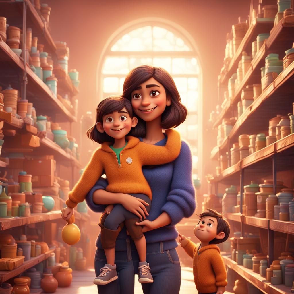 Young Mother with Babies: 3D Digital Art