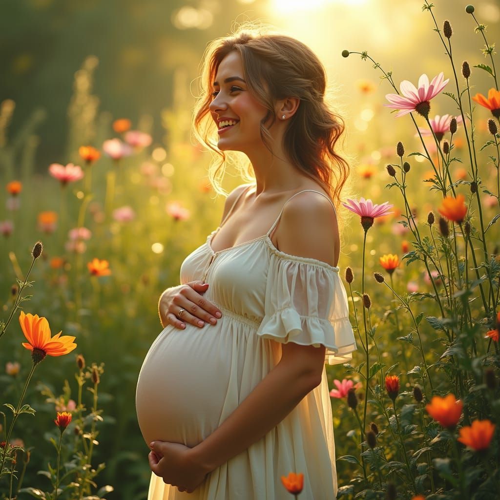 Maternal Radiance in Oil on Canvas