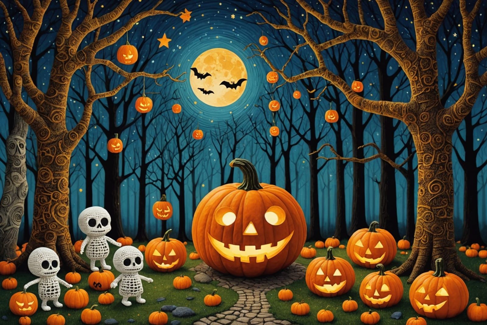 Klimt Crochet Halloween Night with Cubist Elements