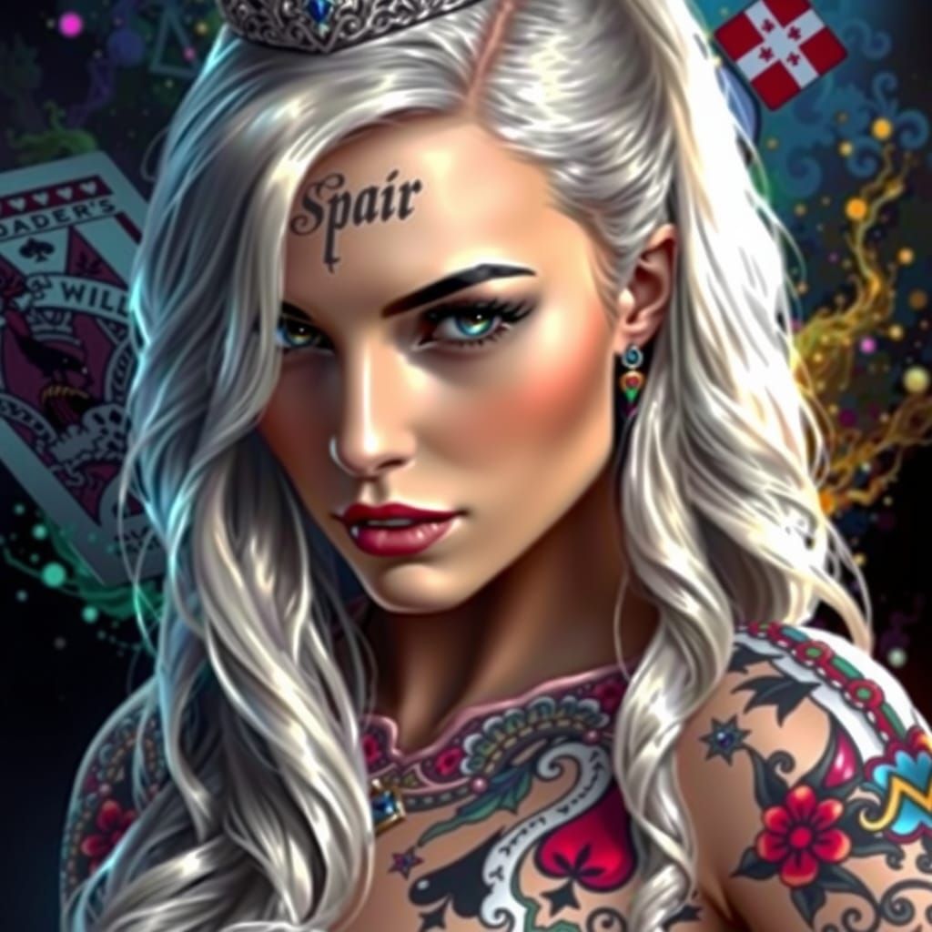 Hyperrealistic Emma Frost Queen of Spades Tattoo