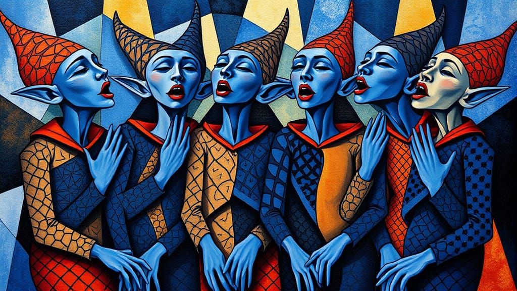 Elves Singing in Harmony, Cubist Masterpiece