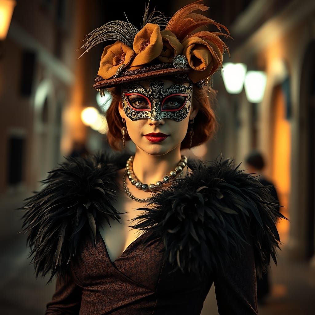 Steampunk Venetian Carnival Woman in Golden Light