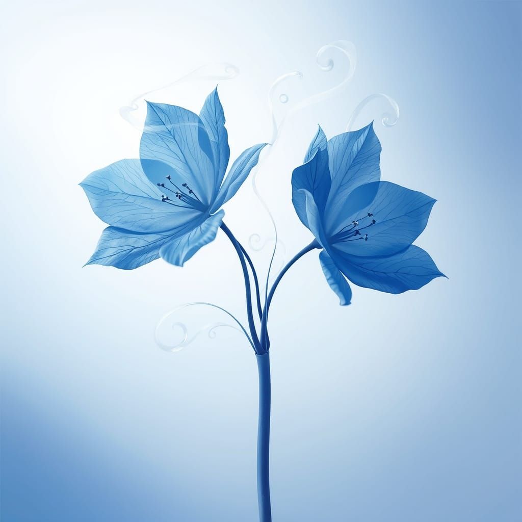 Ethereal Blue Flowers in Surreal Digital Painting