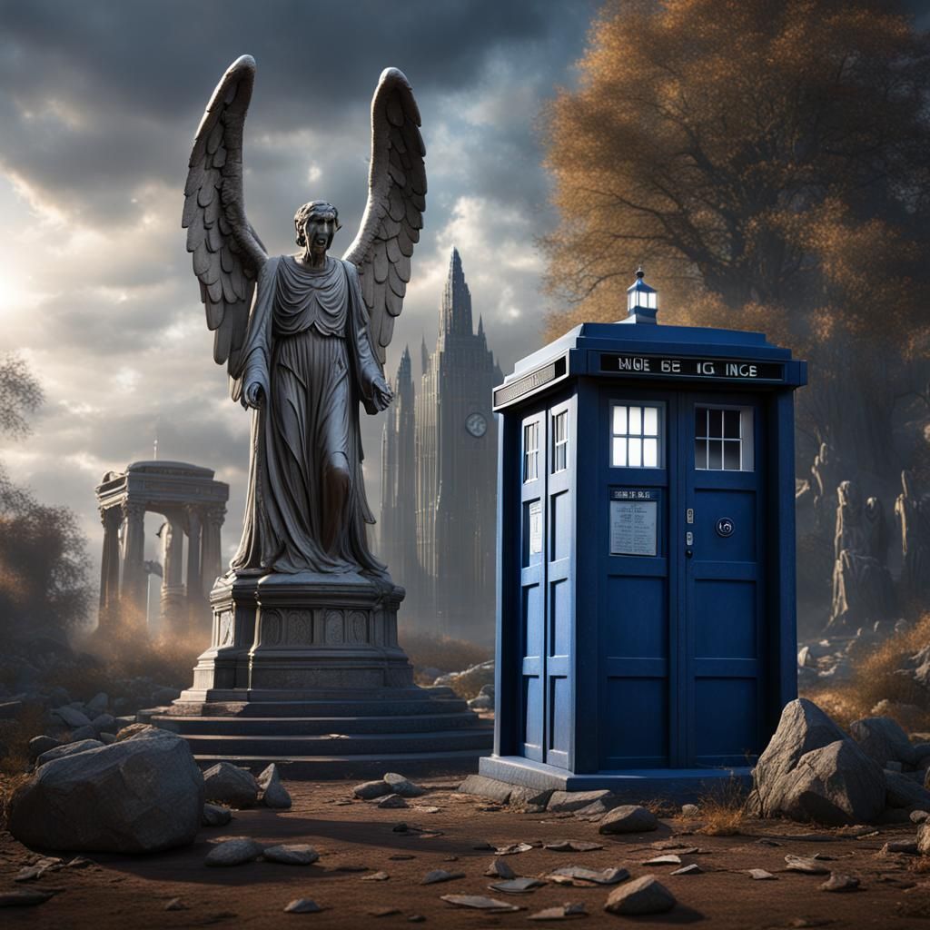 Dr Who tardis and weeping angels