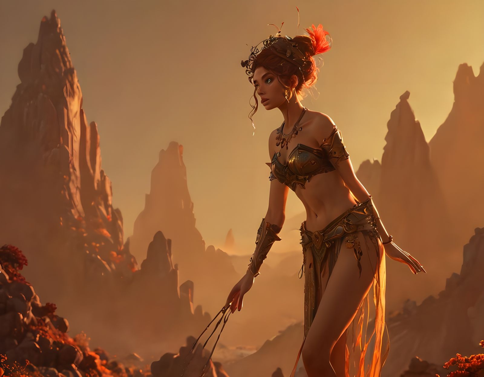 Fantasy Amazon Portrait in Maximalist Style