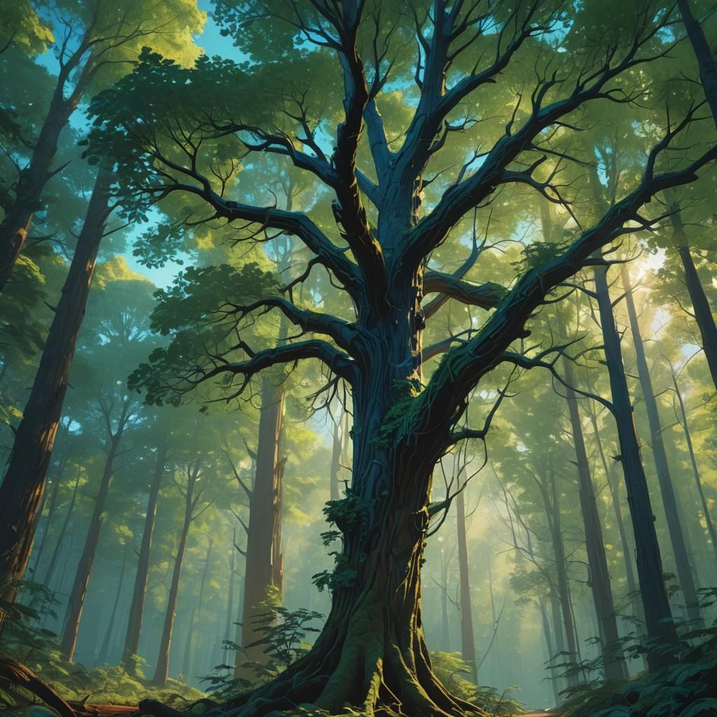 Majestic Blue Leaf Tree in Lush Forest