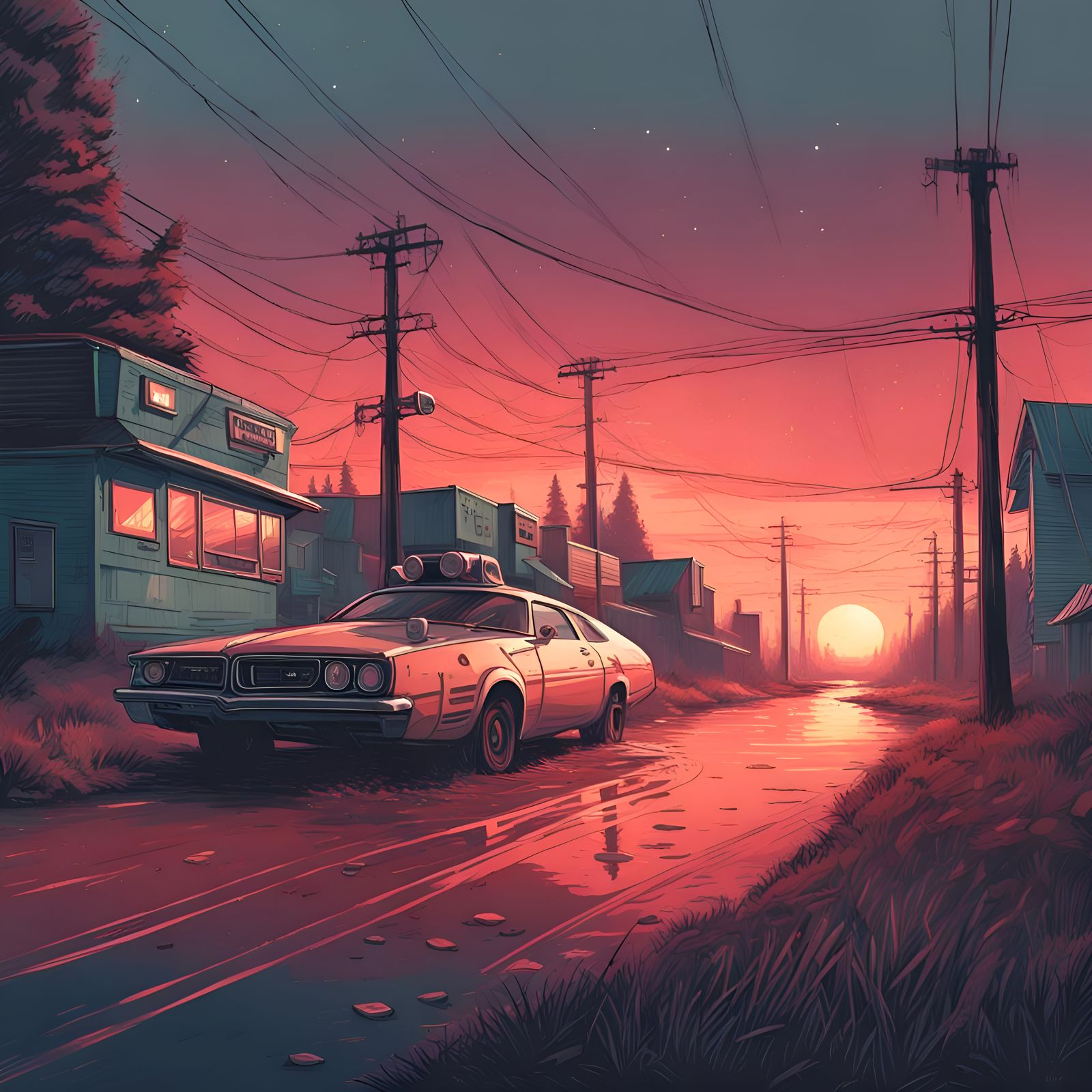 Futuristic Postcard in Retro Sci-Fi Style