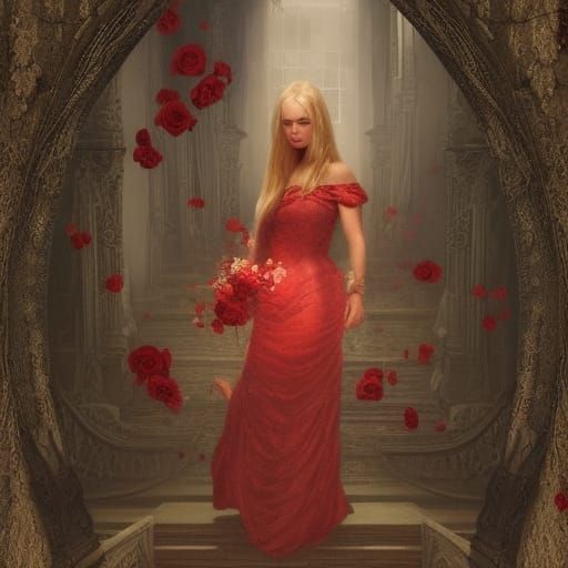 Beautiful Woman with Braids and Roses in Photorealistic Styl...