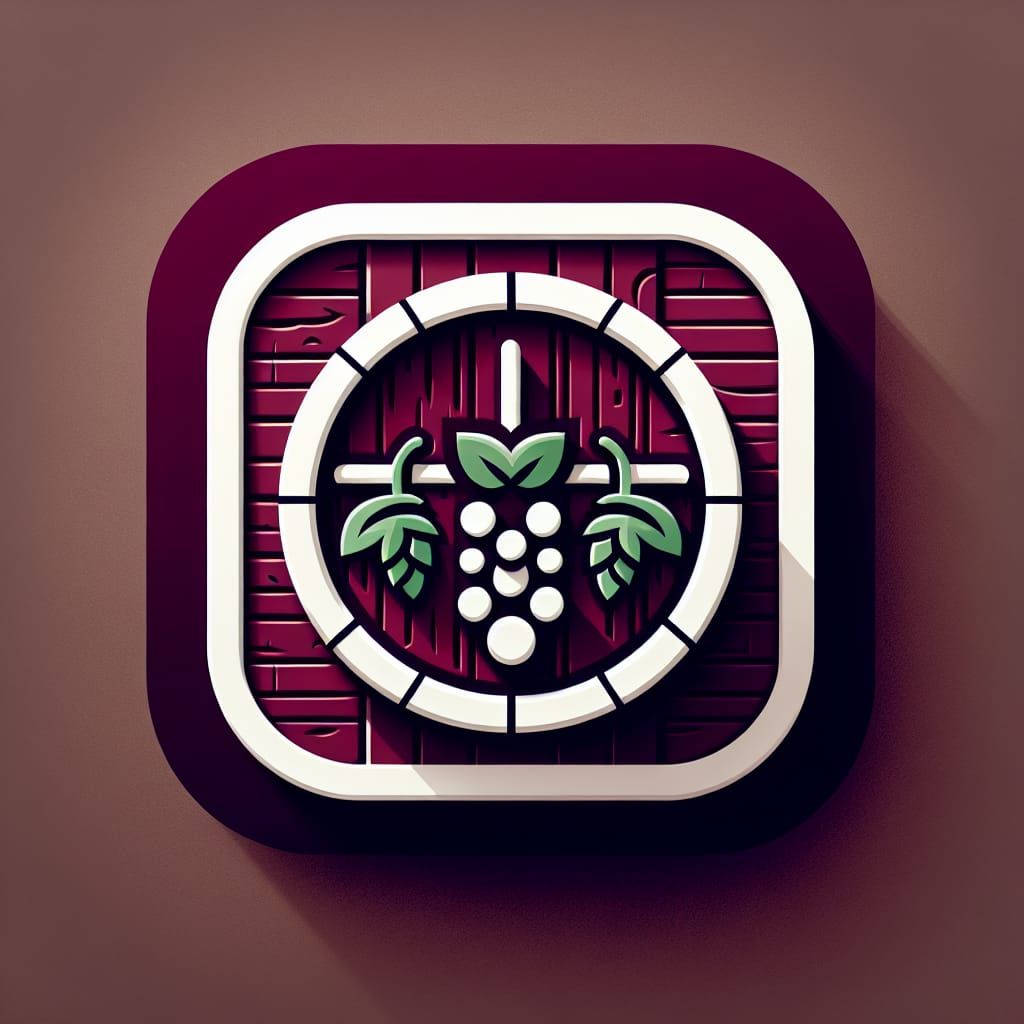 Modern Home Brewing App Icon with Wine Barrel and Hops