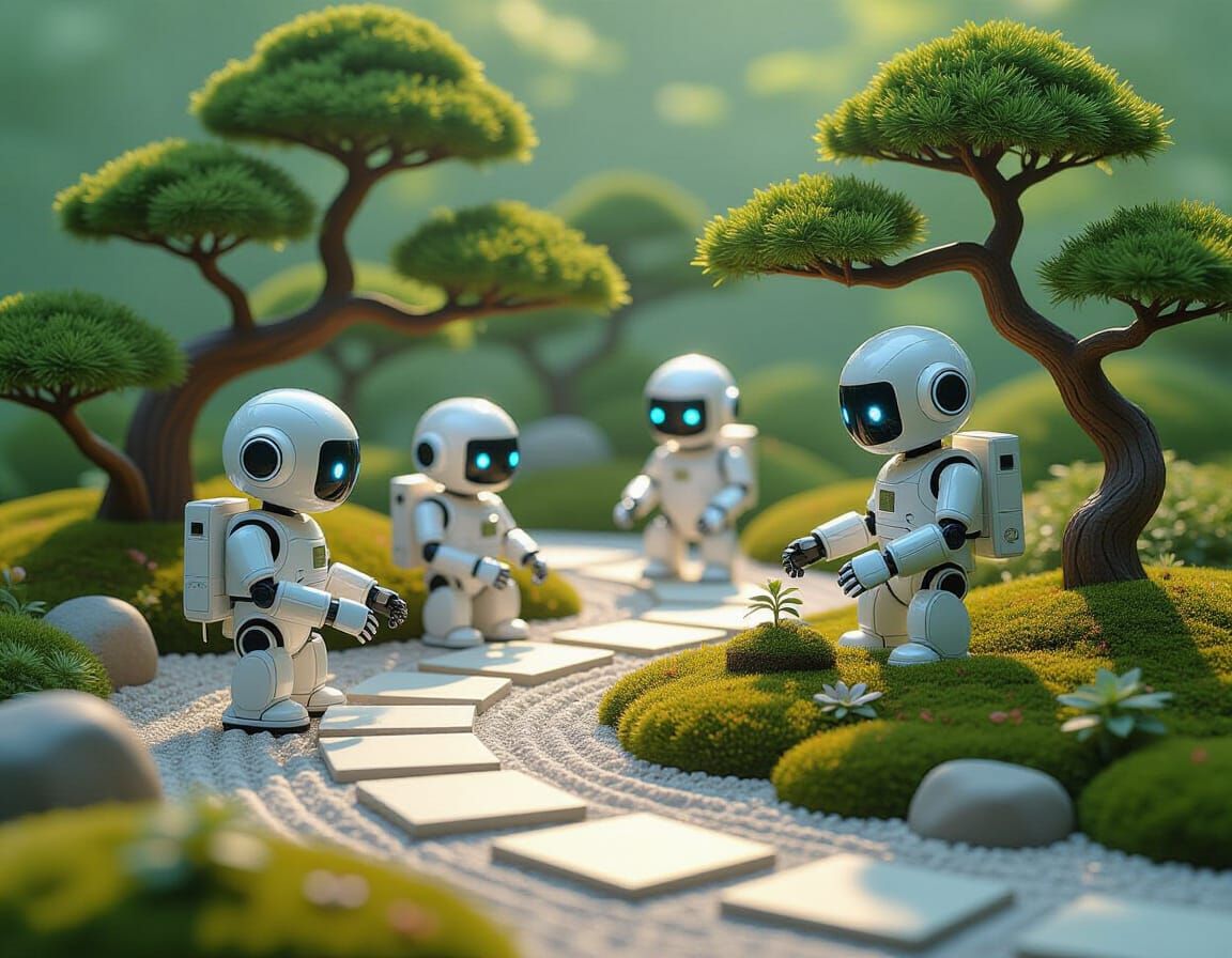 robot zen garden diorama