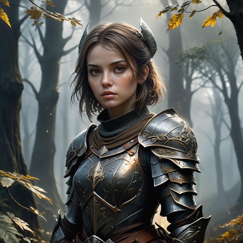 Heroic Knight in Misty Forest, Fantasy Art