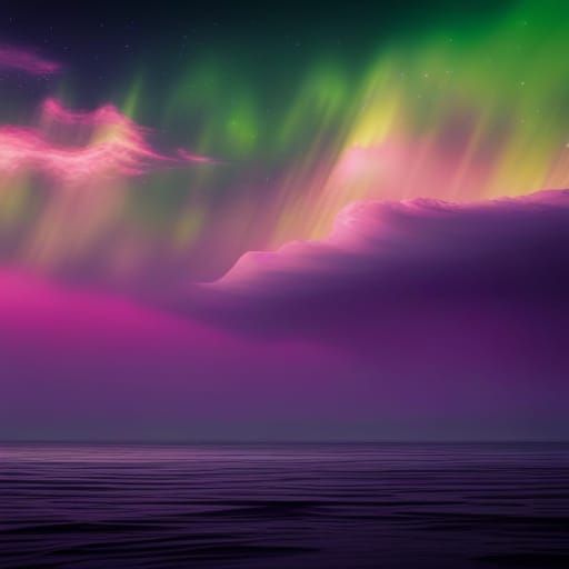 Green and Purple Northern Lights, Digital Art
