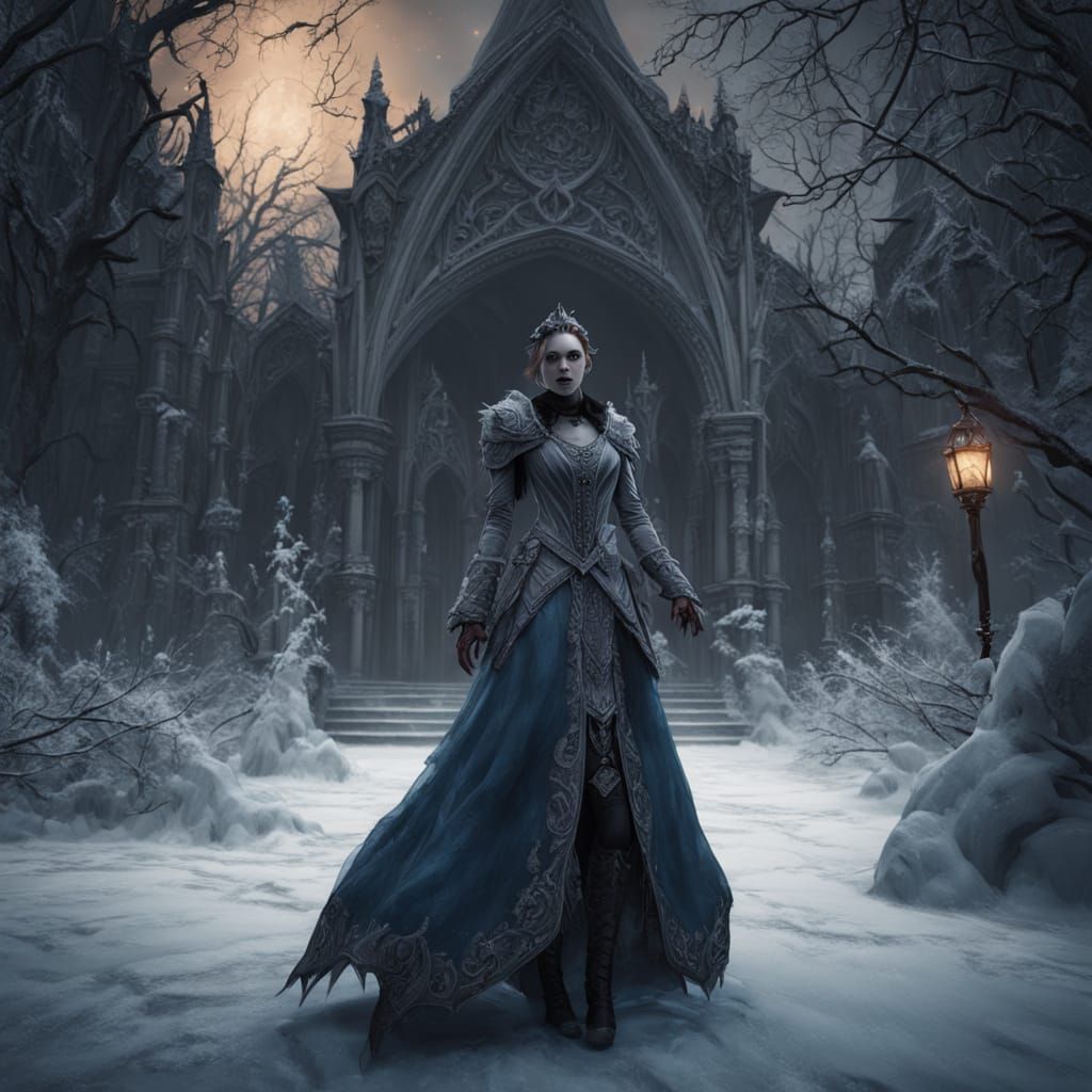 Ethereal Vampire Ice Skater in Moody, Gothic Atmosphere