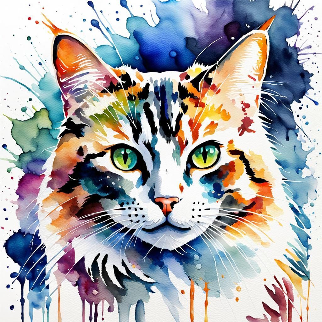 Charming Watercolor Portrait of a Cute Cat