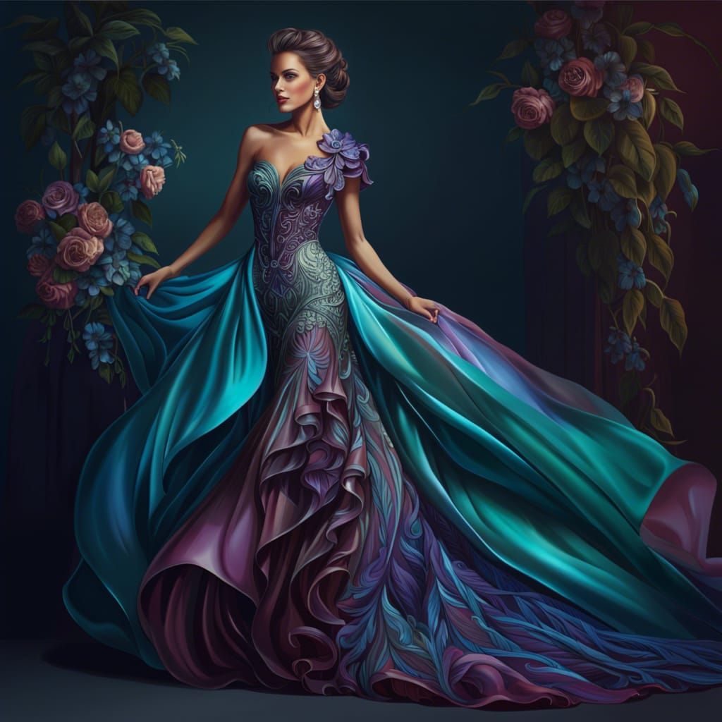 Woman in Beautiful Gown Full Body Shot