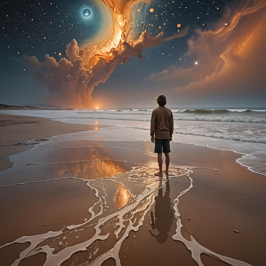 Surrealist Surfer on a Melting Dream Beach