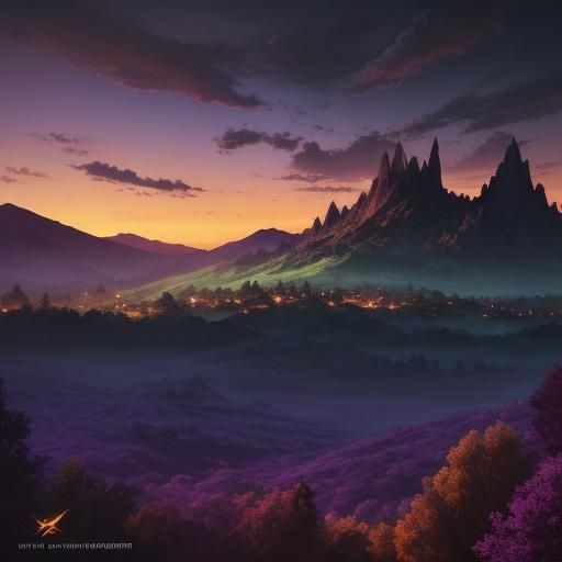 Vibrant Sunset Landscape in Fantasy Concept Art Style