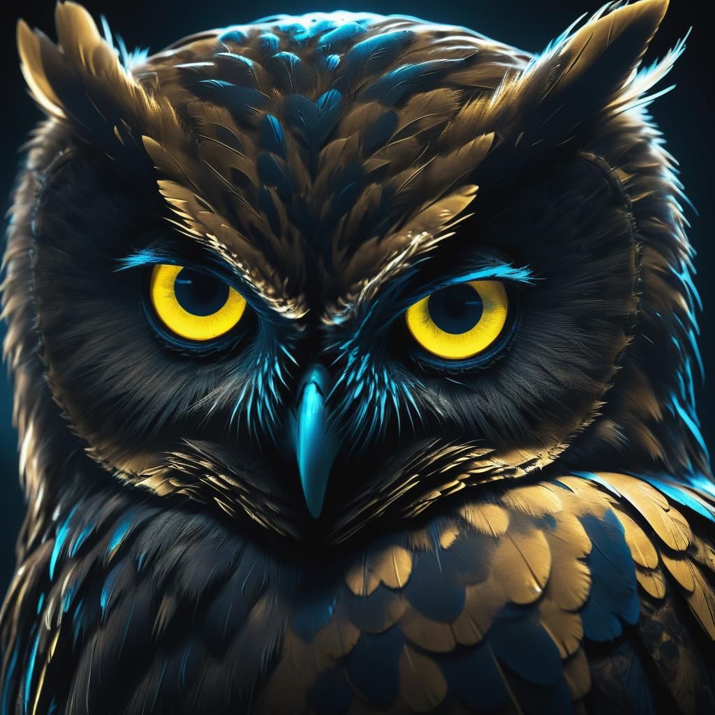 Neon Owl in Dark Cyberpunk Silhouette