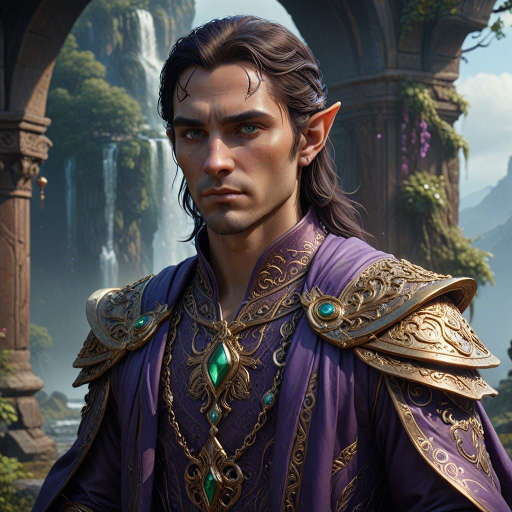 Mystical Elf Lord in Rich Purple Robes