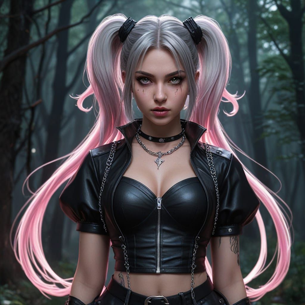 Highly detailed digital illustration, "gothic punk" anime gi...