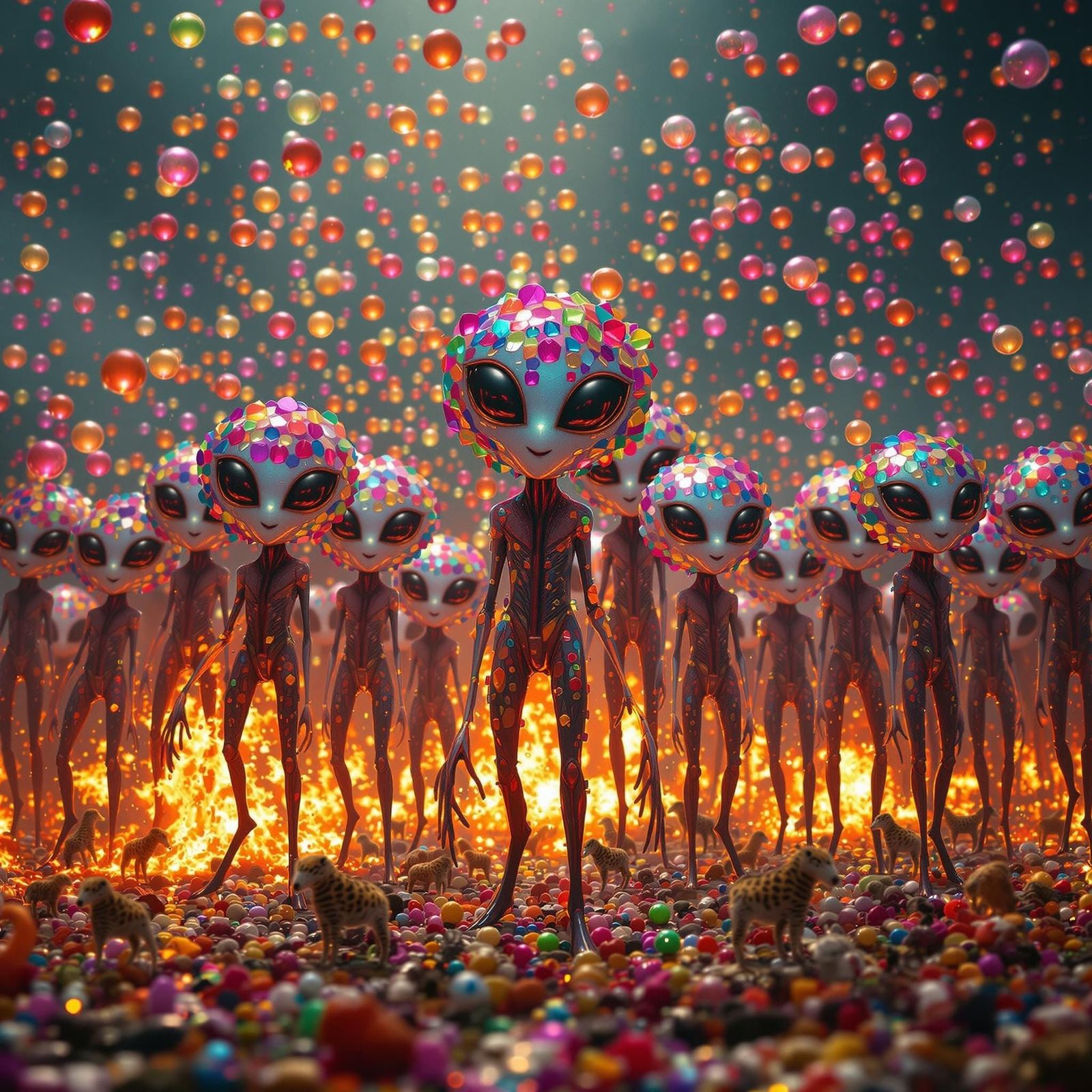 Psychedelic Alien Throng in Ancient Wonderland