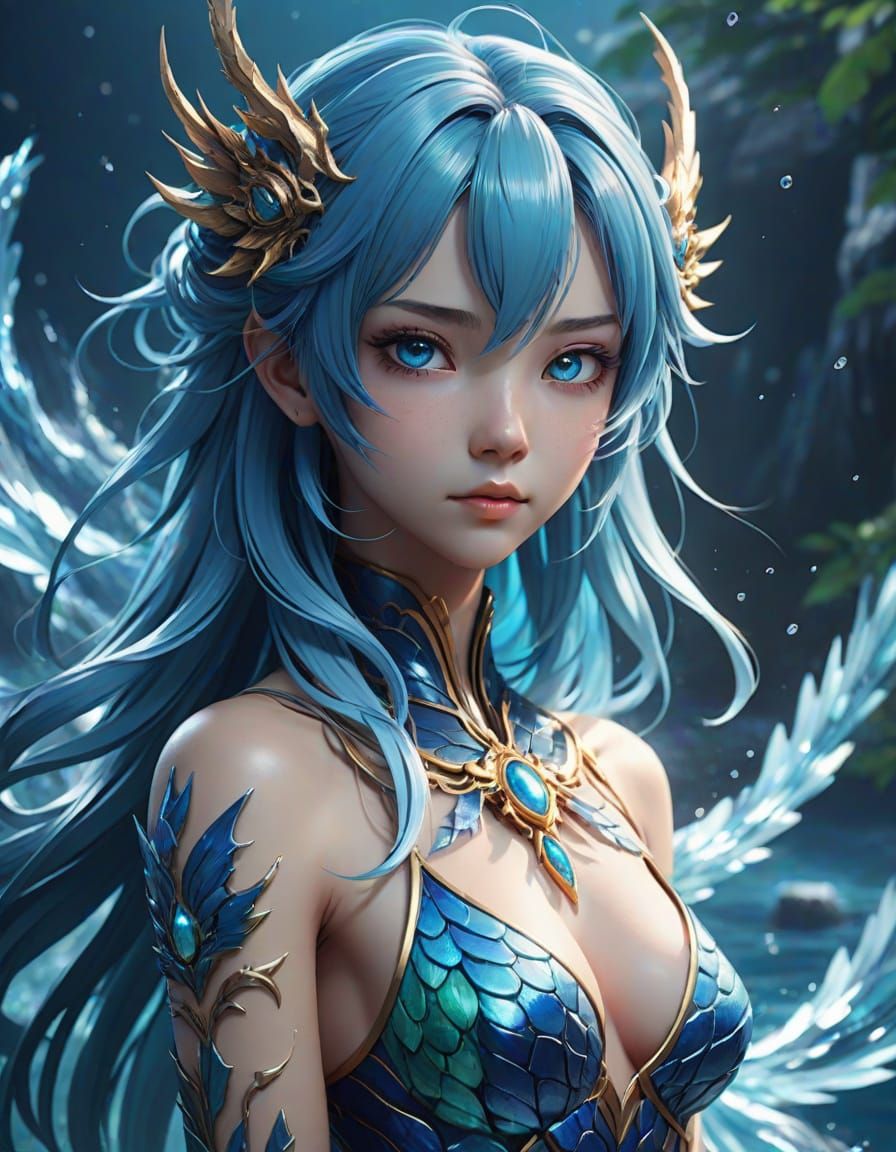 Anime Water Spirit with Dragon Wings