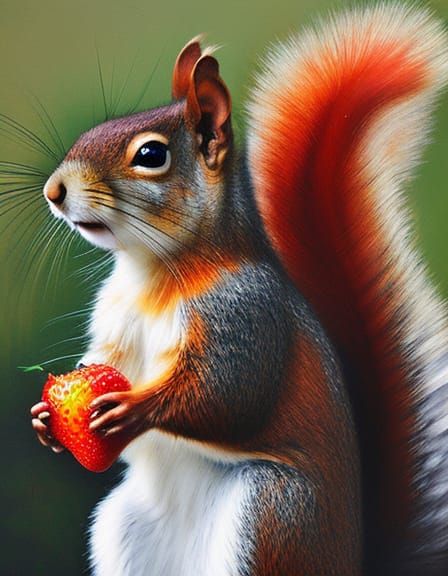 Detailed Squirrel in Garden as Oil Painting
