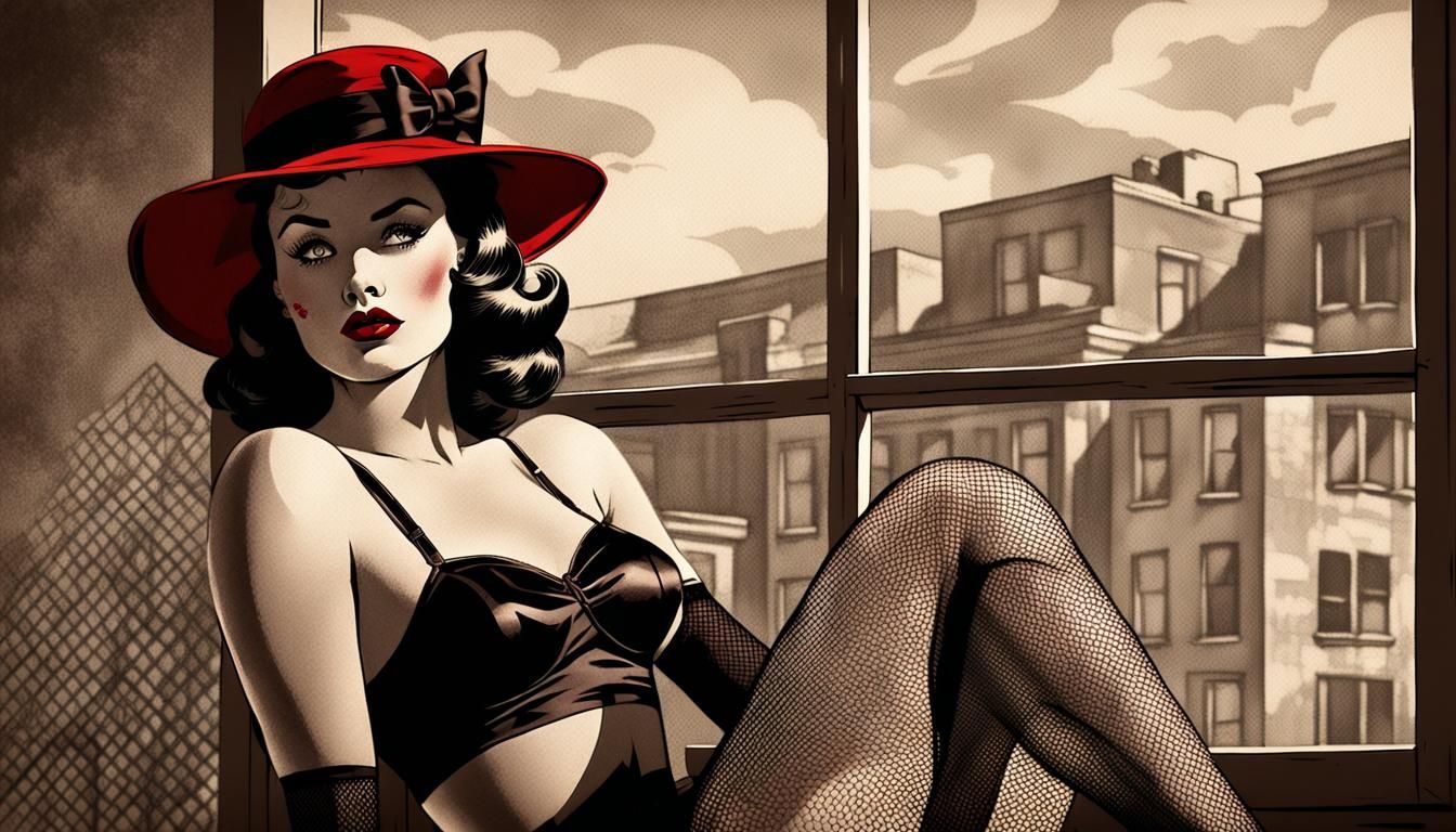 Noir Burlesque Mannequin Portrait in Comic Book Style