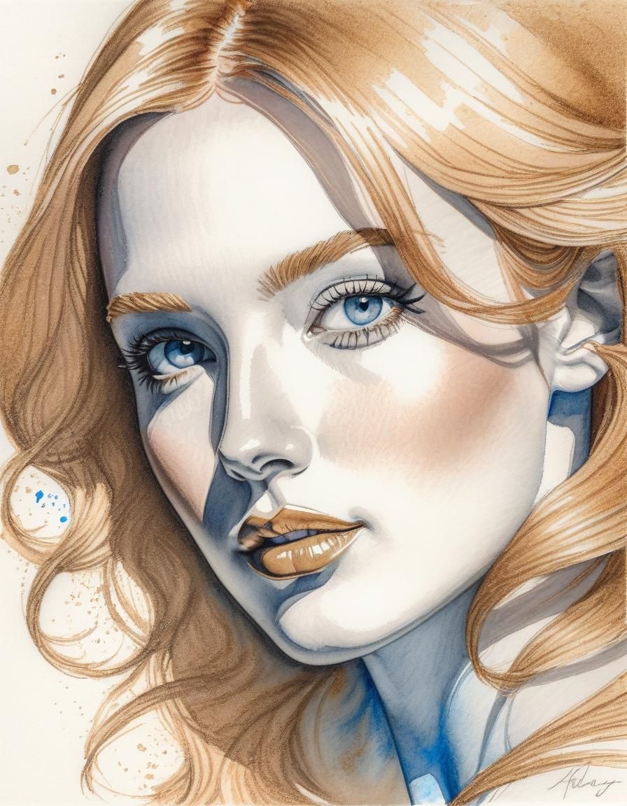 Elegant Woman Portrait in Graphite and Colored Pencil