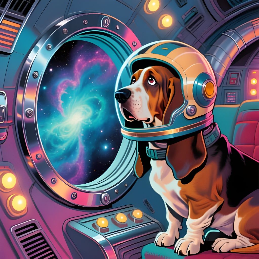 Bewildered Basset Hounds in Retro Rocket Portholes