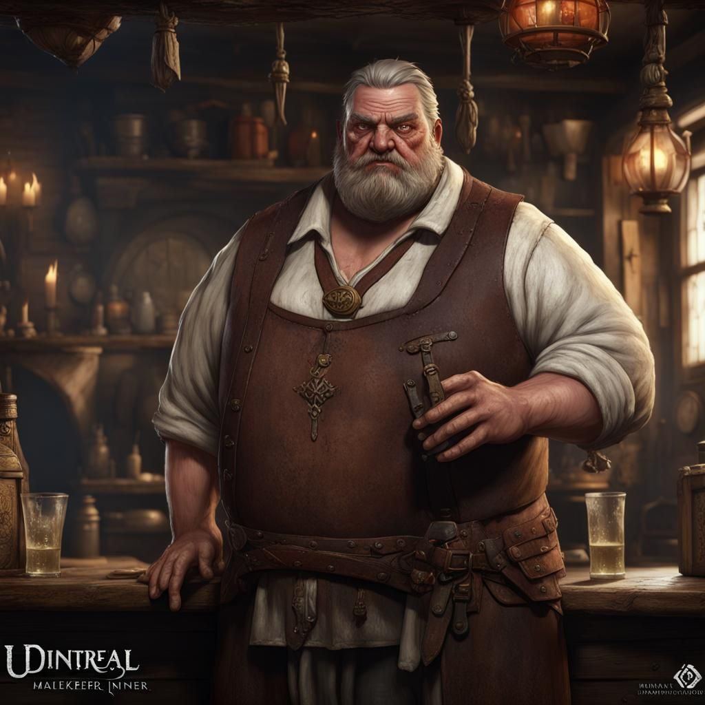 Fantasy Innkeeper in Dingy Tavern Concept Art