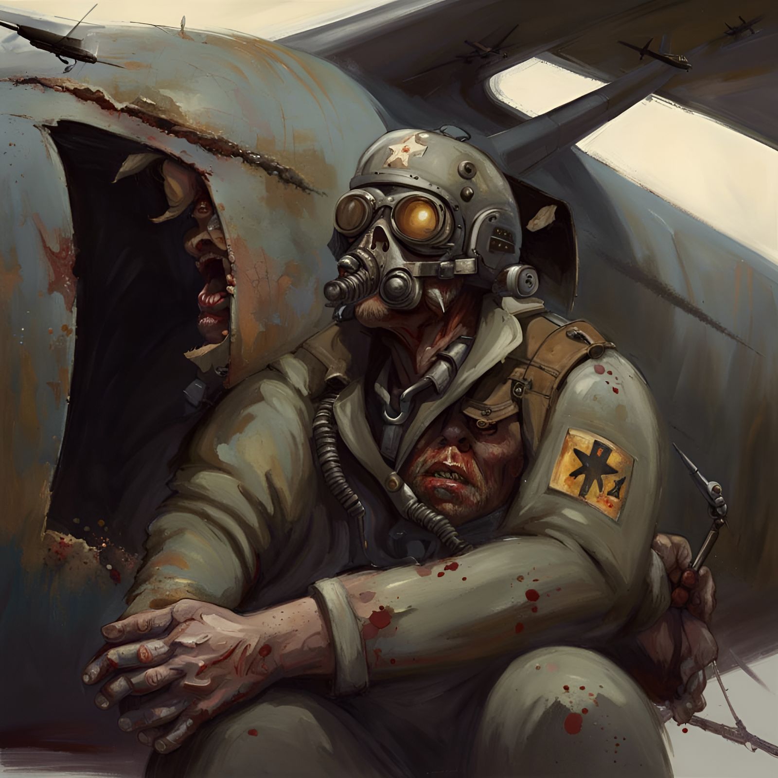 WWII Plane with Zombie Pilot: Sinister Art