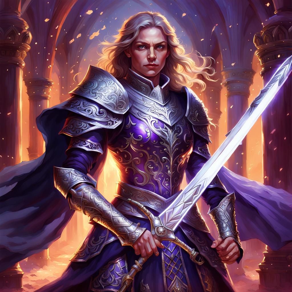 Strong Paladin in Exquisite Purple Armor
