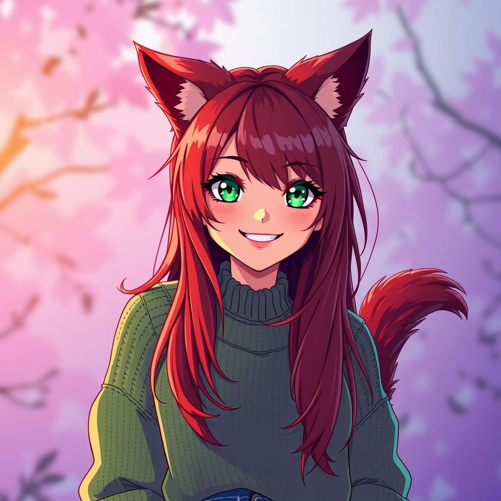 Anime Woman with Cat Features in Studio Trigger Style