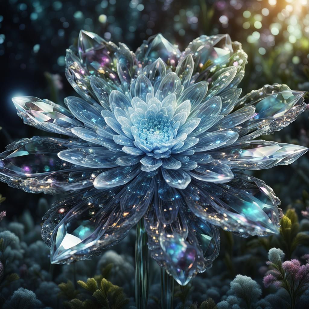 Shimmering Crystal Flower in Detailed Digital Painting