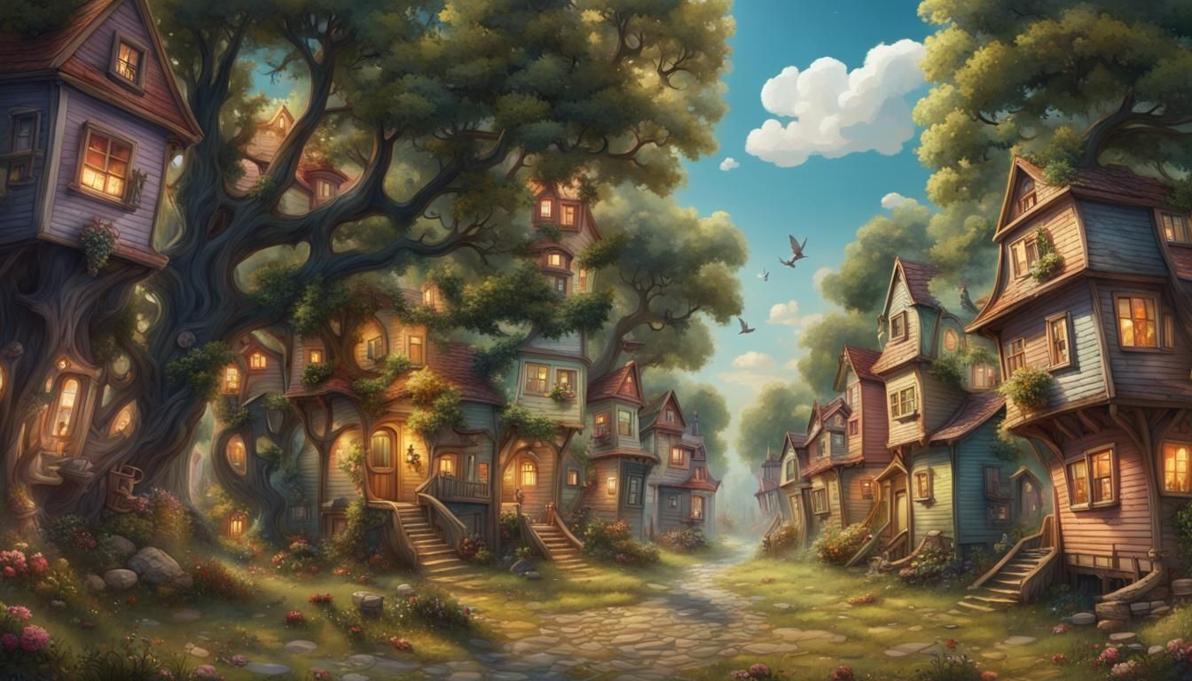 Mysterious Forest Fae Village: Detailed Matte Painting