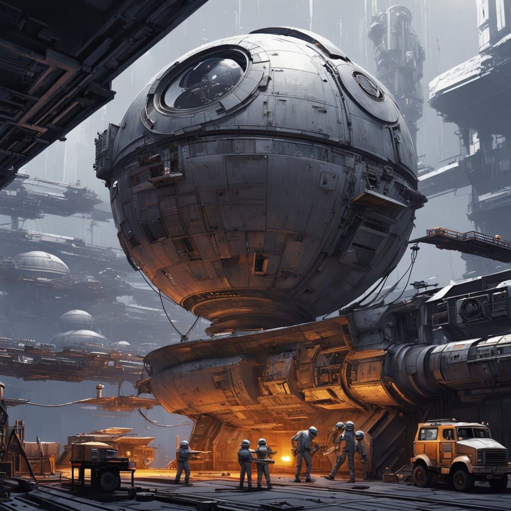 Maintenance Workers Labor on the Industrial Death Star